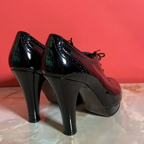 Vintage Fendi Black Patent Leather Heels Mary Jane Oxford